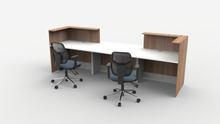 Qube Reception Desk - Straight - Central Disabled Access - 4200w - 1000d - Venetian Walnut Carcass - White Desktop