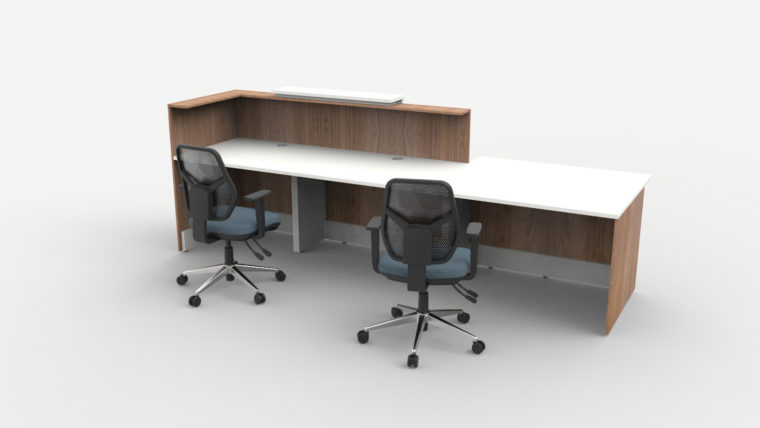 Qube Reception Desk - Straight - Left Disabled Access - 3200w - 1000d - Venetian Walnut Carcass - White Desktop