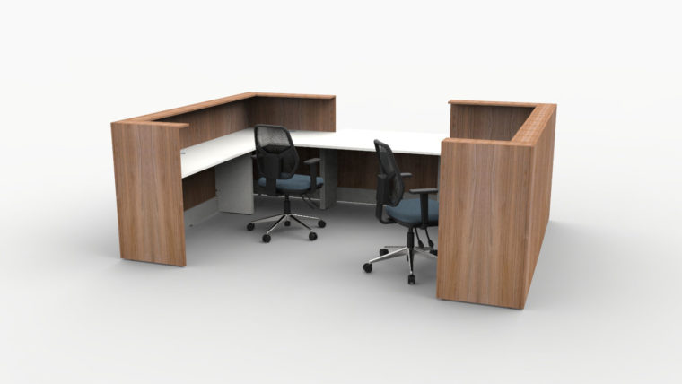 Qube Reception Desk - U Shape - Front Right Disabled Access - 3600w - 2400d - Venetian Walnut Carcass - White Desktop